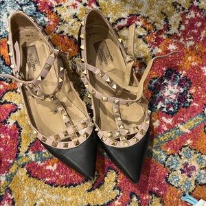 Valentino Black and Pink Rockstud Heels